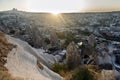 Sunset at the horizon in GÃÂ¶reme, Cappadoci. Tourist town with fairy chimneys houses in Cappadocia