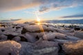 Sunset in Hornafjordur fjord in south Iceland Royalty Free Stock Photo