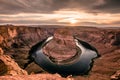 Sunset at Horseshoe Bend - Grand Canyon with Colorado River - Located in Page, Arizona, USA Royalty Free Stock Photo