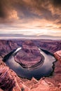Sunset at Horseshoe Bend - Grand Canyon with Colorado River - Located in Page, Arizona, USA Royalty Free Stock Photo