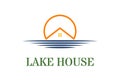 Sunset House River Lake Creek Beach for Cottage Inn or Hotel Logo Design