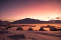 Sunset in Hrisey island in Iceland