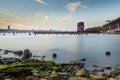 Sunset on the Hudson River Looking Towards 69th St. Transfer Bridge Royalty Free Stock Photo