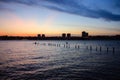 Sunset on the Hudson river with silhouette of New Jersey Royalty Free Stock Photo