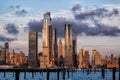 Sunset at Hudson Yards skyline of midtown Manhattan view from Hudson River Royalty Free Stock Photo