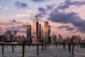 Sunset at Hudson Yards skyline of midtown Manhattan view from Hudson River Royalty Free Stock Photo