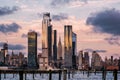 Sunset at Hudson Yards skyline of midtown Manhattan view from Hudson River Royalty Free Stock Photo