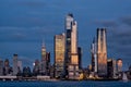 Sunset at Hudson Yards skyline of midtown Manhattan view from Hudson River