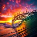 Sunset Hues in a Colorful Breaking Wave Royalty Free Stock Photo