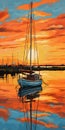 Sunset Hunter: Watercolor Boat Painting In Orange And Gold
