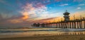 Sunset by the Huntington Beach Pier in California Royalty Free Stock Photo