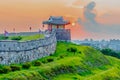 Sunset at Hwaseong Fortress in Seoul, South Korea. Royalty Free Stock Photo