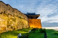 Sunset at Hwaseong Fortress in Suwon, South Korea. Royalty Free Stock Photo