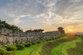 Sunset at Hwaseong Fortress in Suwon, South Korea.