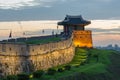 Sunset at Hwaseong Fortress in Suwon, South Korea. Royalty Free Stock Photo