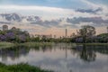 Sunset at Ibirapuera Park Lake and Sao Paulo Obelisk - Sao Paulo, Brazil Royalty Free Stock Photo