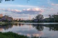 Sunset at Ibirapuera Park Lake and Sao Paulo Obelisk - Sao Paulo, Brazil Royalty Free Stock Photo