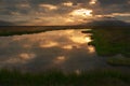 Sunset at icelandic lake, near glasier