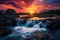 Sunset Illuminated Waterfall: A Stunning Display of Nature\'s Beauty