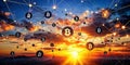 Sunset Illuminates a Blockchain Network A Stunning Visual Representation of Decentralized Digital Currency and its Royalty Free Stock Photo