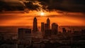 Sunset illuminates city skyline, famous buildings reflect on water generated by AI Royalty Free Stock Photo