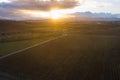 Aerial of Sunset and Vineyards in Northern California Royalty Free Stock Photo