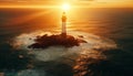 Sunset illuminates famous beacon, guides nautical vessels safely generated by AI