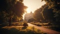 Sunset illuminates famous Gothic chapel in rural France generated by AI