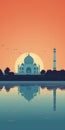 Sunset Illustration Of Taj Mahal: Mid-century Style Desktop Wallpaper Royalty Free Stock Photo