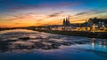 Sunset image of Blois and the Loire River, France