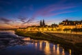 Sunset image of Blois and the Loire River, France