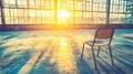 Sunset, Industrial, Warehouse, Chair, Solitude, Hope, Window, Reflection, Floor, Empty Royalty Free Stock Photo