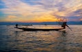 Skills of Burmese fishermen, Inle Lake, Myanmar Royalty Free Stock Photo