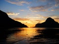 Sunset on an Inlet on the small islands of El Nido, Palawan, Phillipines Royalty Free Stock Photo