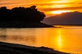 Sunset at Irrawaddy (Ayeyarwady) river in Bagan, Myanm Royalty Free Stock Photo