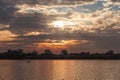 Sunset on the Irrawaddy river in Myanmar Royalty Free Stock Photo