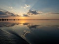 Sunset on Isac lake, Danube Delta, Romania Royalty Free Stock Photo