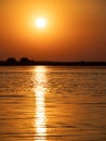 Sunset on Isaccel lake, Danube Delta, Romania Royalty Free Stock Photo