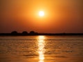 Sunset on Isaccel lake, Danube Delta, Romania Royalty Free Stock Photo