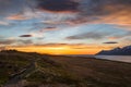 Sunset on island of Hrisey in Iceland