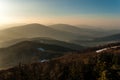 Sunset in Island Mountains seen from Mogielica summit - Beskid Wyspowy mountains landscape in Malopolska, Poland Royalty Free Stock Photo