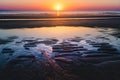 Sunset at low tide on the island of Sylt