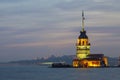 Sunset in ÃÂ°stanbul Bosphorus with maiden tower Royalty Free Stock Photo