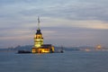 Sunset in ÃÂ°stanbul Bosphorus with maiden tower Royalty Free Stock Photo