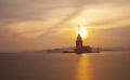Sunset in ÃÂ°stanbul Bosphorus with maiden tower Royalty Free Stock Photo