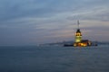 Sunset in ÃÂ°stanbul Bosphorus with maiden tower Royalty Free Stock Photo