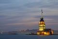 Sunset in ÃÂ°stanbul Bosphorus with maiden tower Royalty Free Stock Photo