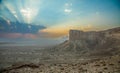 Sunset in Jabal Tuwaiq Mountains, with desert landscape, Riyadh, Saudi Arabia Royalty Free Stock Photo