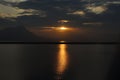 Sunset at the Jatiluhur Purwakarta Reservoir in a horizontal photo format