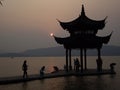Sunset at Jixian Pavilion at West Lake Hangzhou China Royalty Free Stock Photo